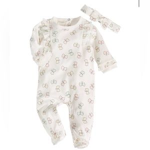 First impression baby girl butterfly footed coverall and headband. worn once